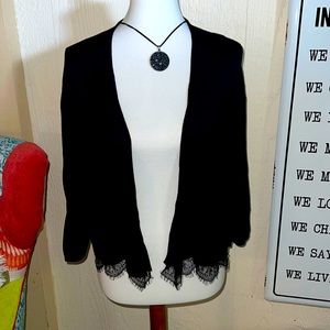 Tommy Hilfiger Black Open Cardigan Lace Trim XL Rayon